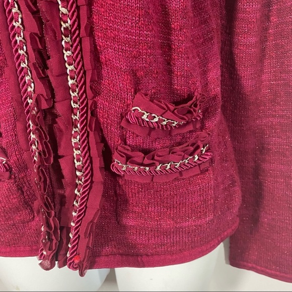 White House Black Market Cardigan Sweater Ruffle Chain Trim Hook And Eye Closure - Picture 8 of 8